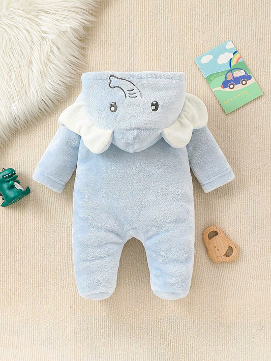 Mameluco afelpado azul claro con capucha de elefante