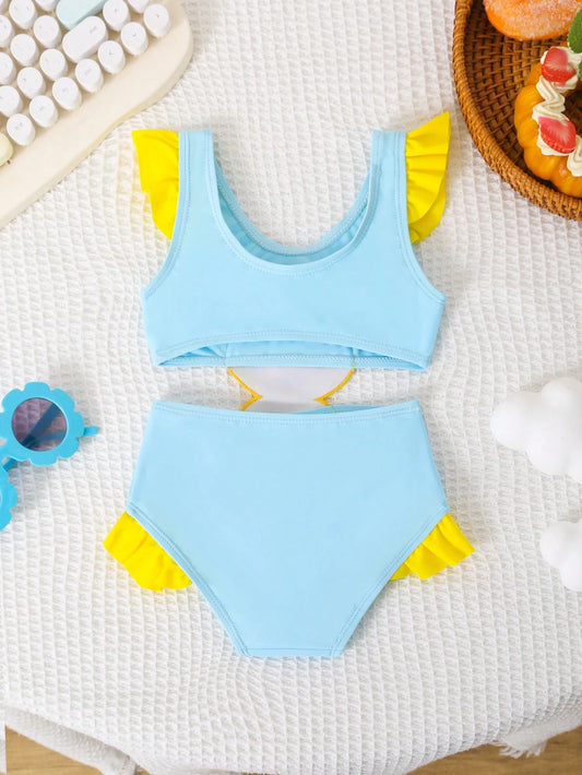 Prenda azul traje de baño para bebe vista posterior
