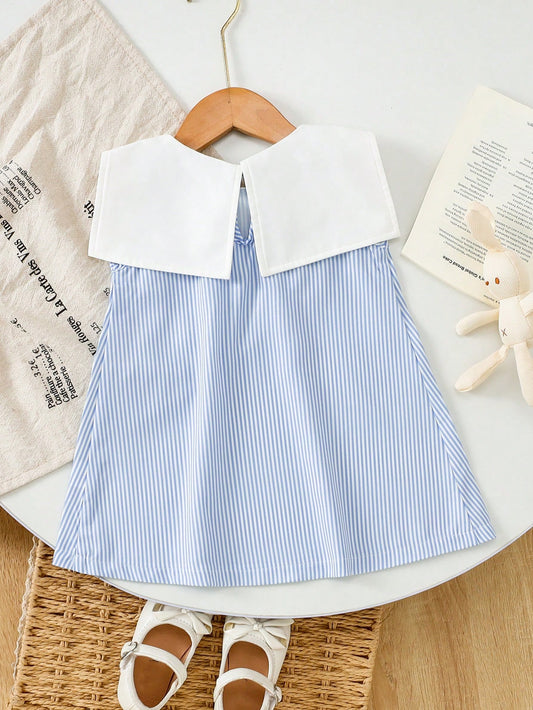 Vestido casual celeste rayas con cuello