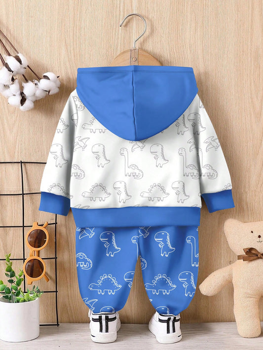 Conjunto sudadera azul con dinosaurio estampado casual