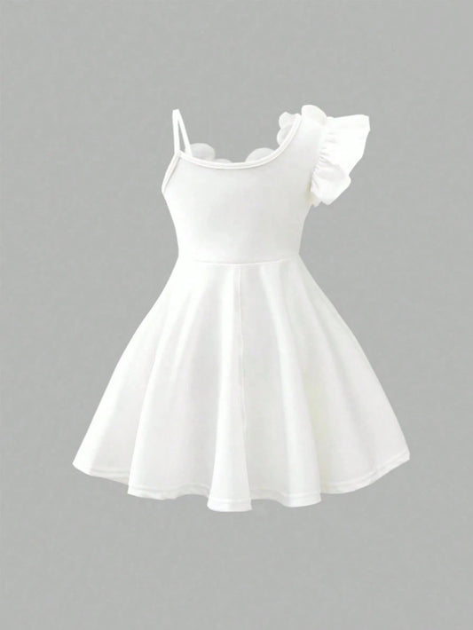 Prenda blanca vestido para bebe vista trasera con cremallera posterior