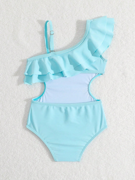 Prenda celeste traje de baño para bebe con aberturas laterales vista trasera