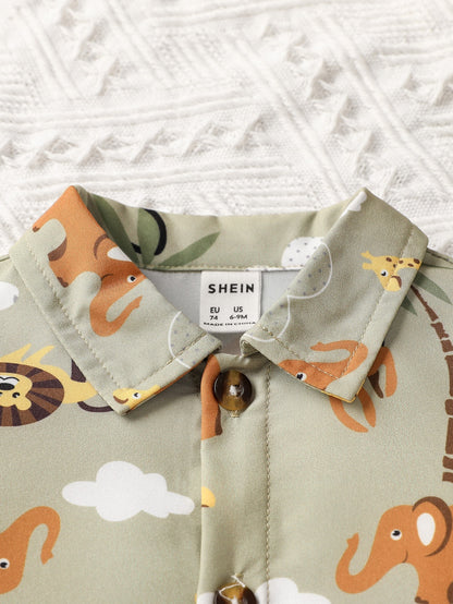 Prenda verde camisa safari para bebe detalle del cuello