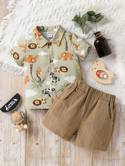 Prenda verde conjunto safari para bebe vista frontal