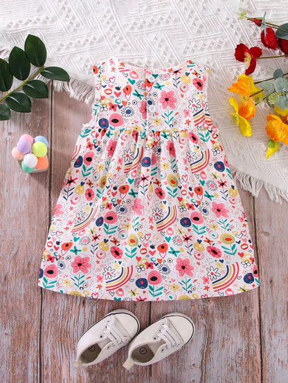 Vestido multicolor de niña sin mangas estampado floral