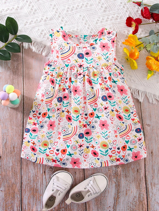 Vestido multicolor de niña sin mangas estampado floral