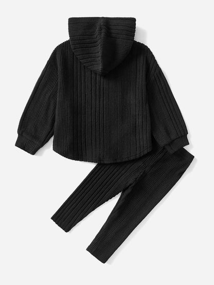 Sudadera leggings capucha negro tejido acanalado infantil cómodo