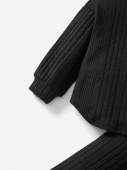 Sudadera leggings capucha negro tejido acanalado infantil cómodo