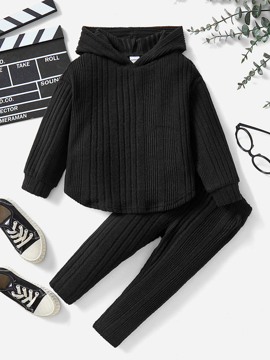 Sudadera leggings capucha negro tejido acanalado infantil cómodo
