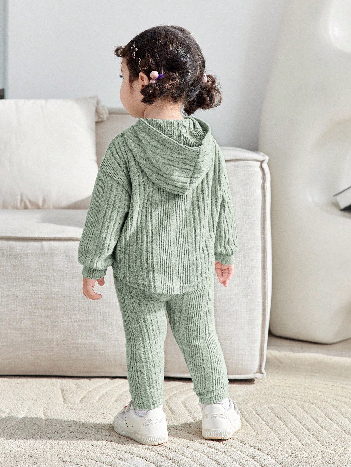 Sudadera leggings capucha verde acanalado suave