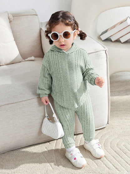 Sudadera leggings capucha verde acanalado suave