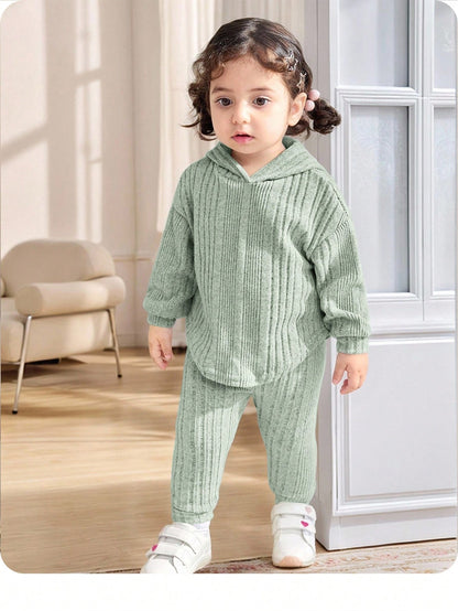 Sudadera leggings capucha verde acanalado suave