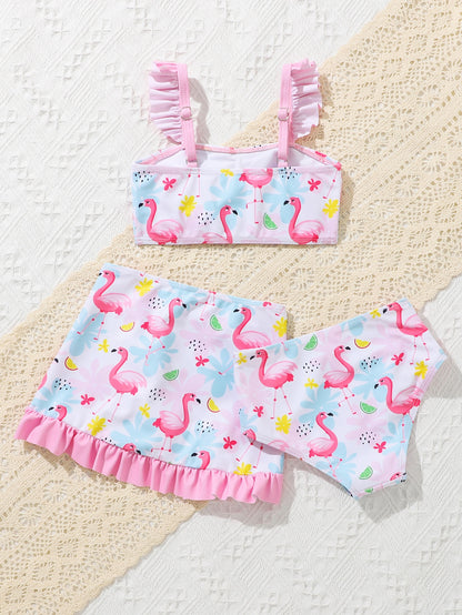 Conjunto de playa multicolor con falda y estampado de flamencos