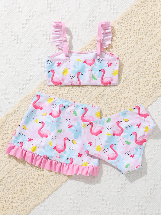 Conjunto de playa multicolor con falda y estampado de flamencos