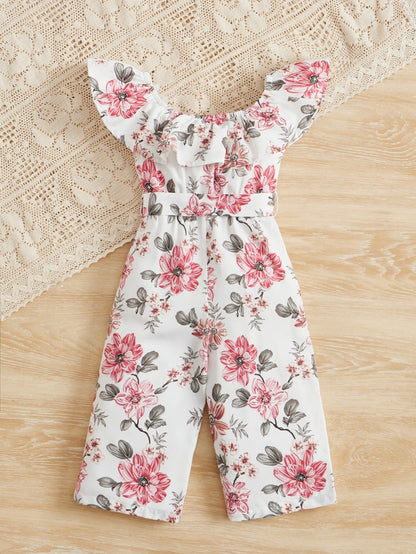 Prenda blanca enterizo para bebe con estampado floral vista trasera
