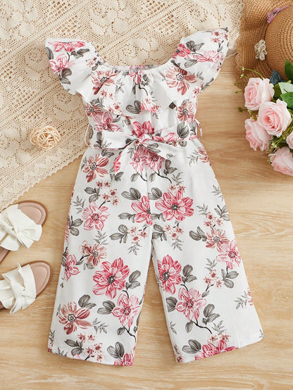 Prenda blanca enterizo para bebe con estampado floral vista frontal
