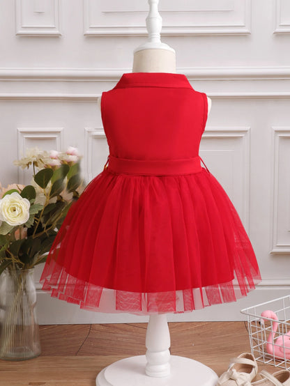 Prenda roja vestido para bebe con falda de tul vista trasera