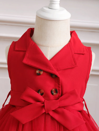 Prenda roja vestido para bebe con cuello de solapa y doble botonadura