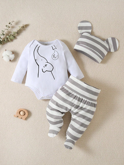 Prenda blanca conjunto elefante para bebe vista frontal