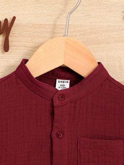 Prenda rojo camisa para bebe niño detalle cuello y botones
