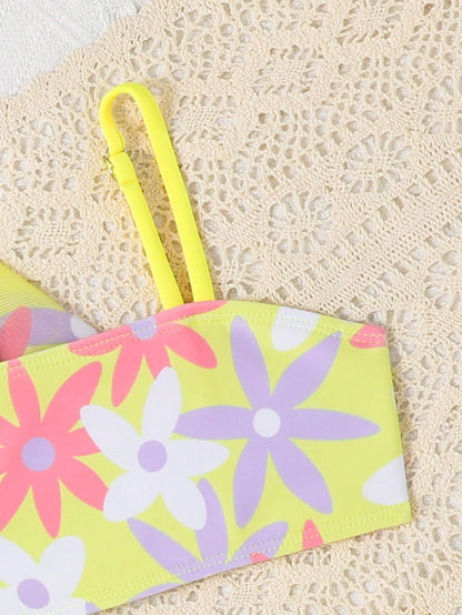 Bikini floral amarillo con salida multicolor