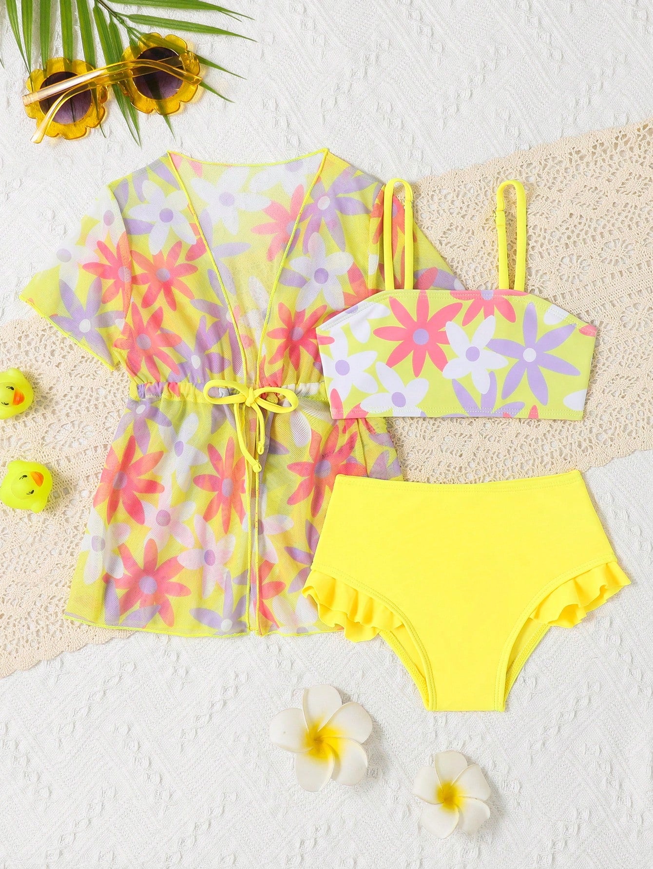 Bikini floral amarillo con salida multicolor