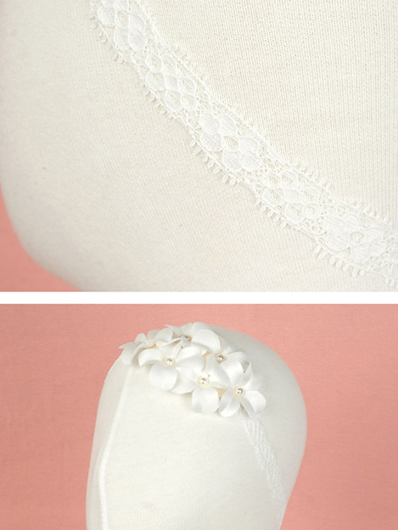 Prenda blanca diadema para bebe con banda elástica detalle
