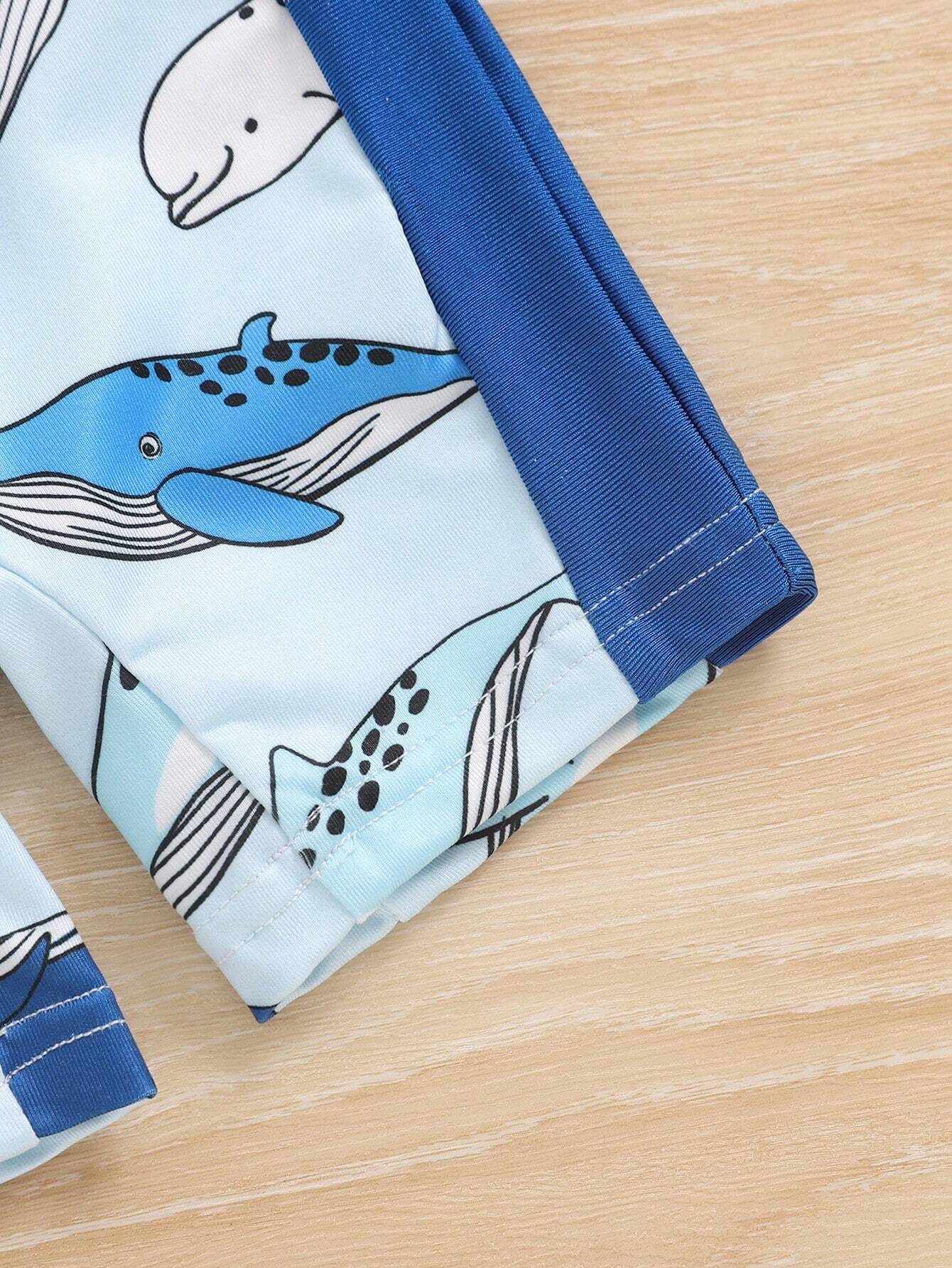 Prenda azul traje de baño para bebe detalle de manga