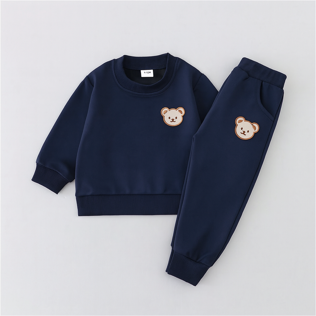 Conjunto azul marino con estampado de oso dulce de dos piezas