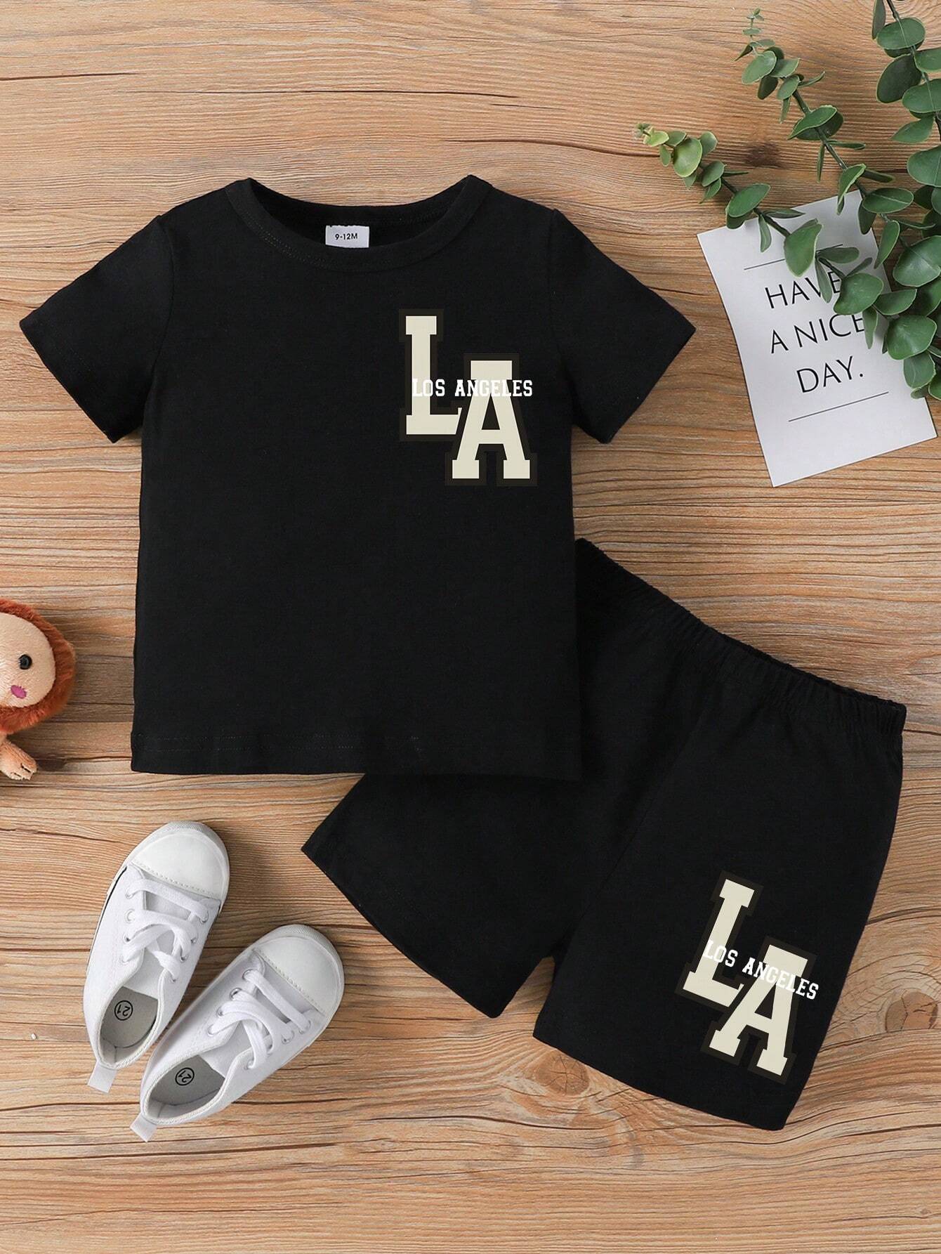 Camiseta shorts letras negro estilo urbano cómodo