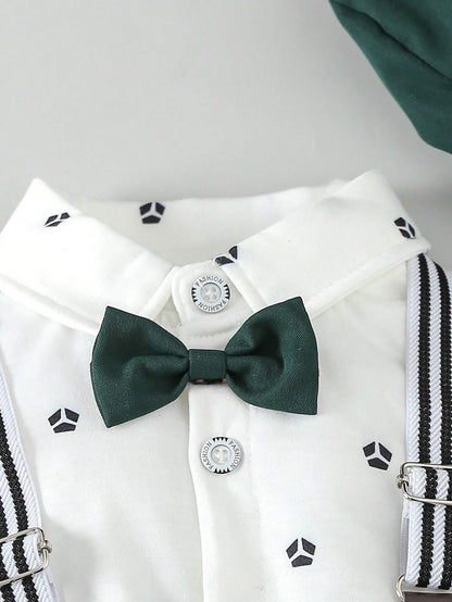 Prenda verde oscuro conjunto para bebe con lazo detalle frontal
