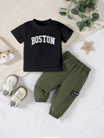 Conjunto negro y verde Boston con pantalón deportivo casual