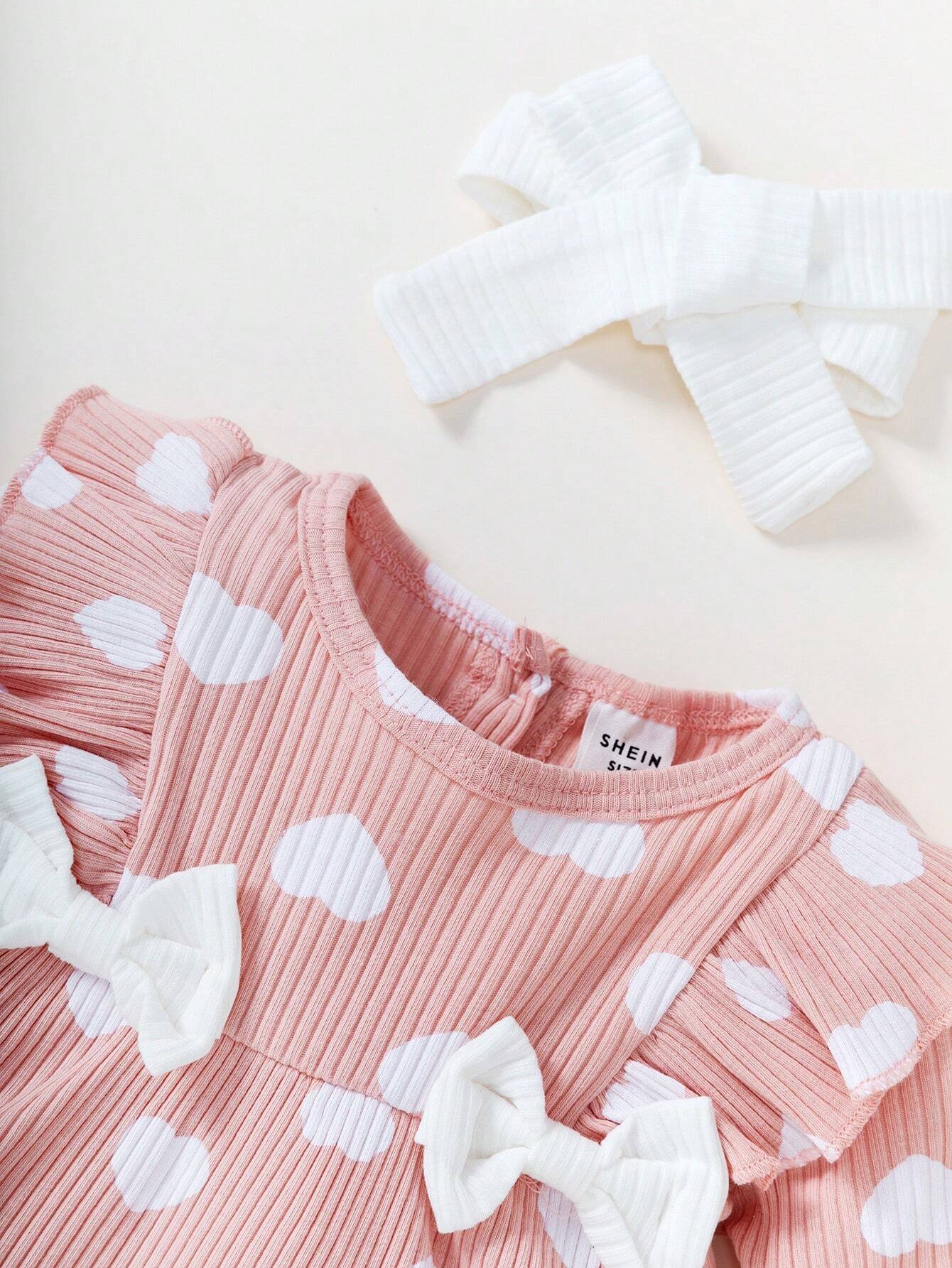 Vestido rosa corazones con lazo dulce acanalado