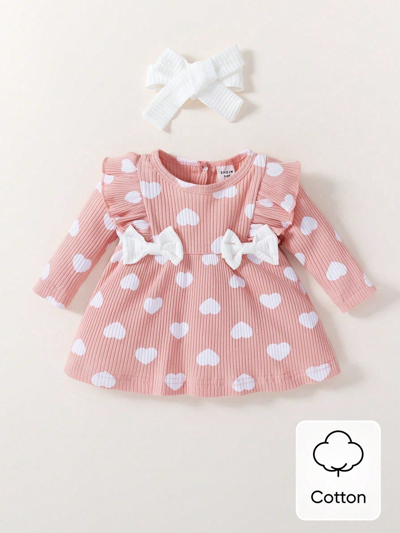 Vestido rosa corazones con lazo dulce acanalado