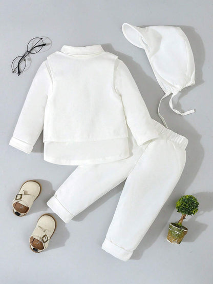 Conjunto blanco elegante para bautizo con moño