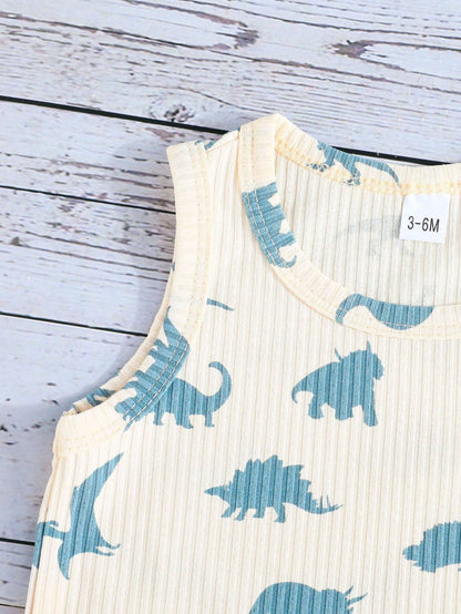 Conjunto azul sin mangas con dinosaurios para bebé niño