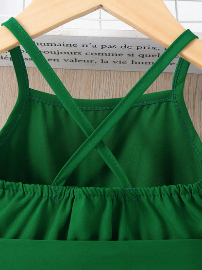 Prenda verde vestido para bebe detalle plisado
