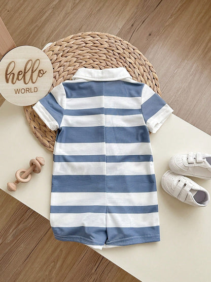 Mameluco azul y blanco rayas cuello polo