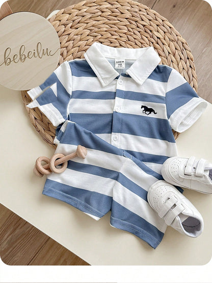 Mameluco azul y blanco rayas cuello polo