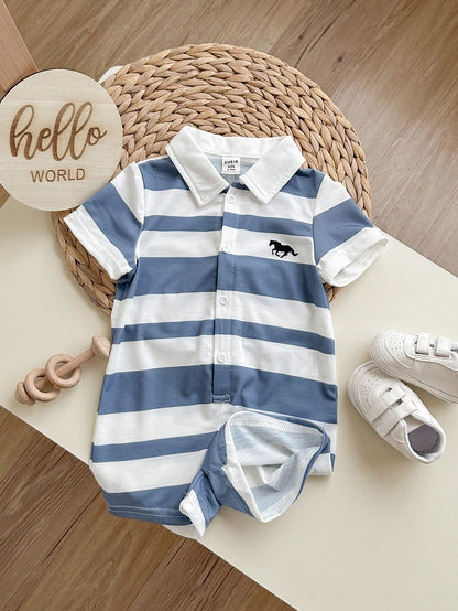 Mameluco azul y blanco rayas cuello polo
