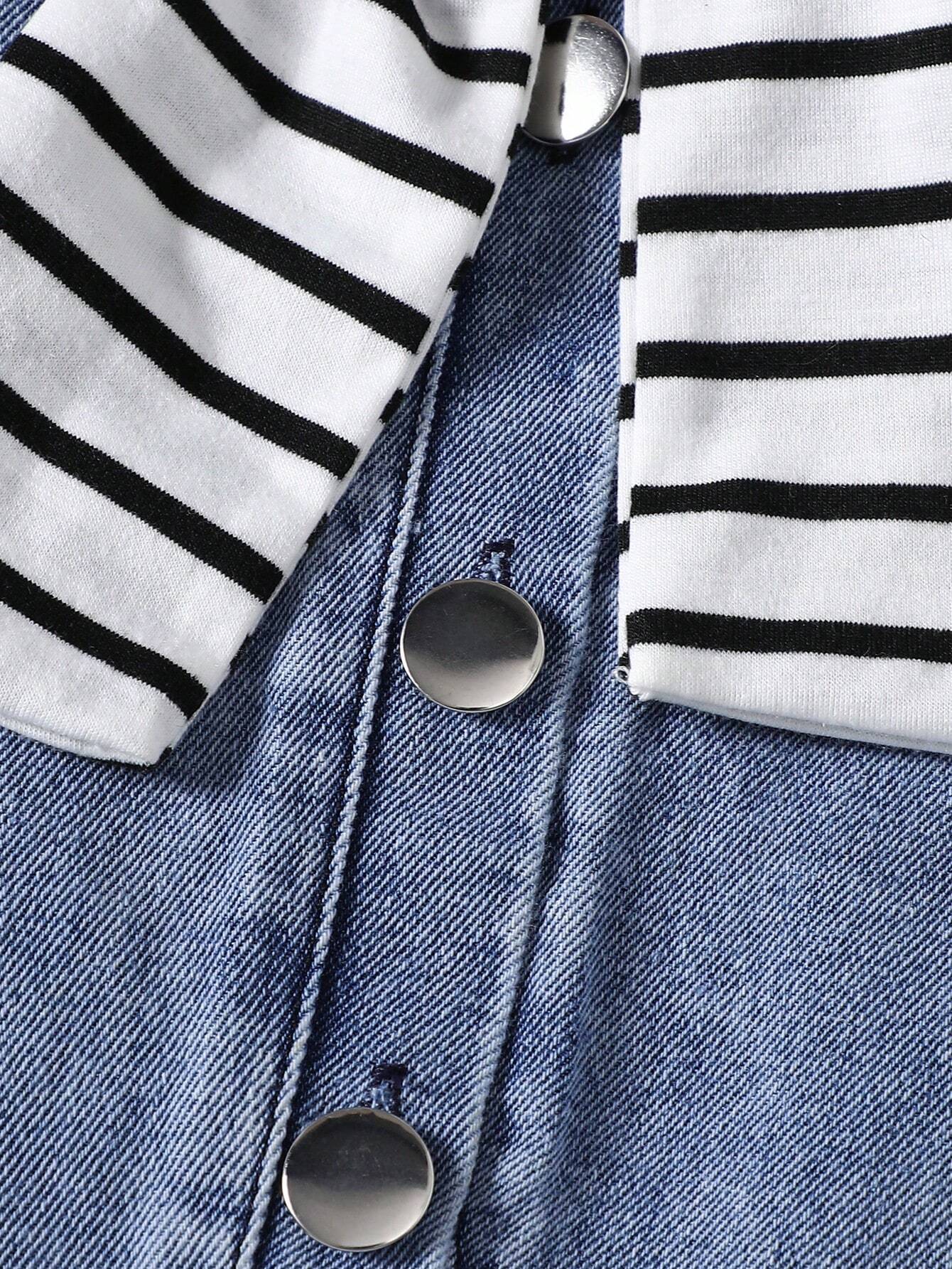 Enterizo azul de mezclilla con cuello camisero a rayas