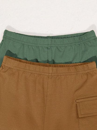 Conjunto verde militar y blanco a rayas con osito bordado y short