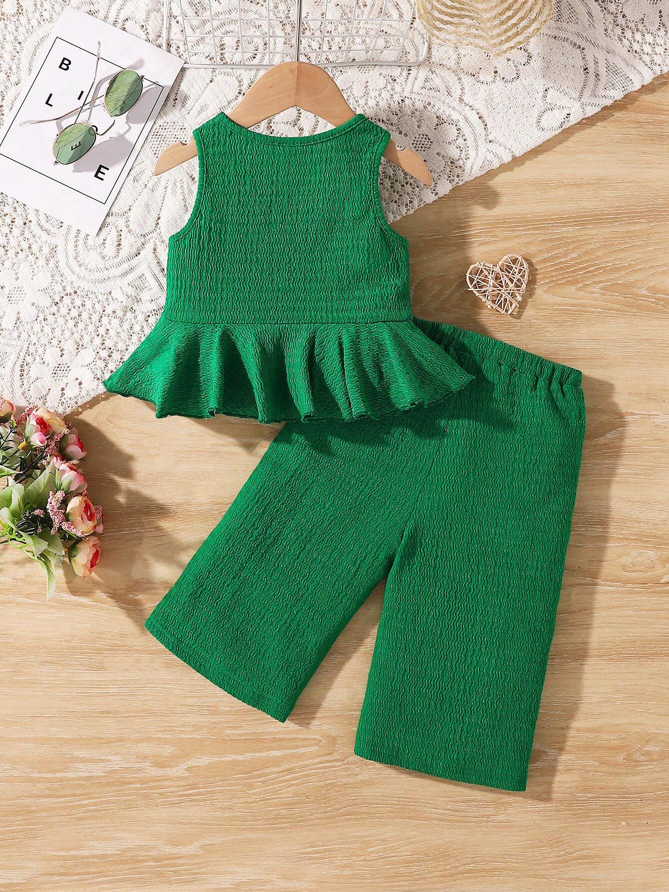 Blusa pantalón verde volante casual verano