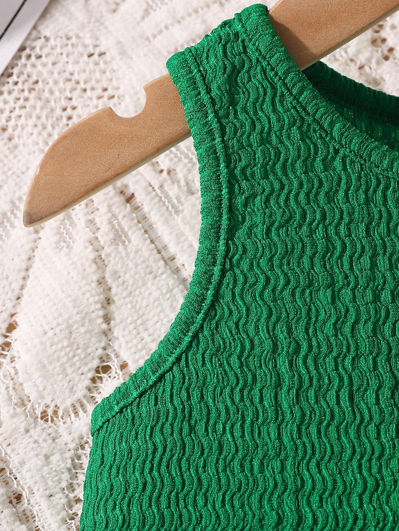 Blusa pantalón verde volante casual verano