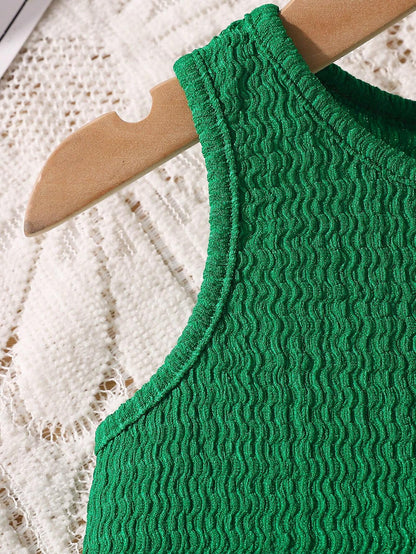 Blusa pantalón verde volante casual verano