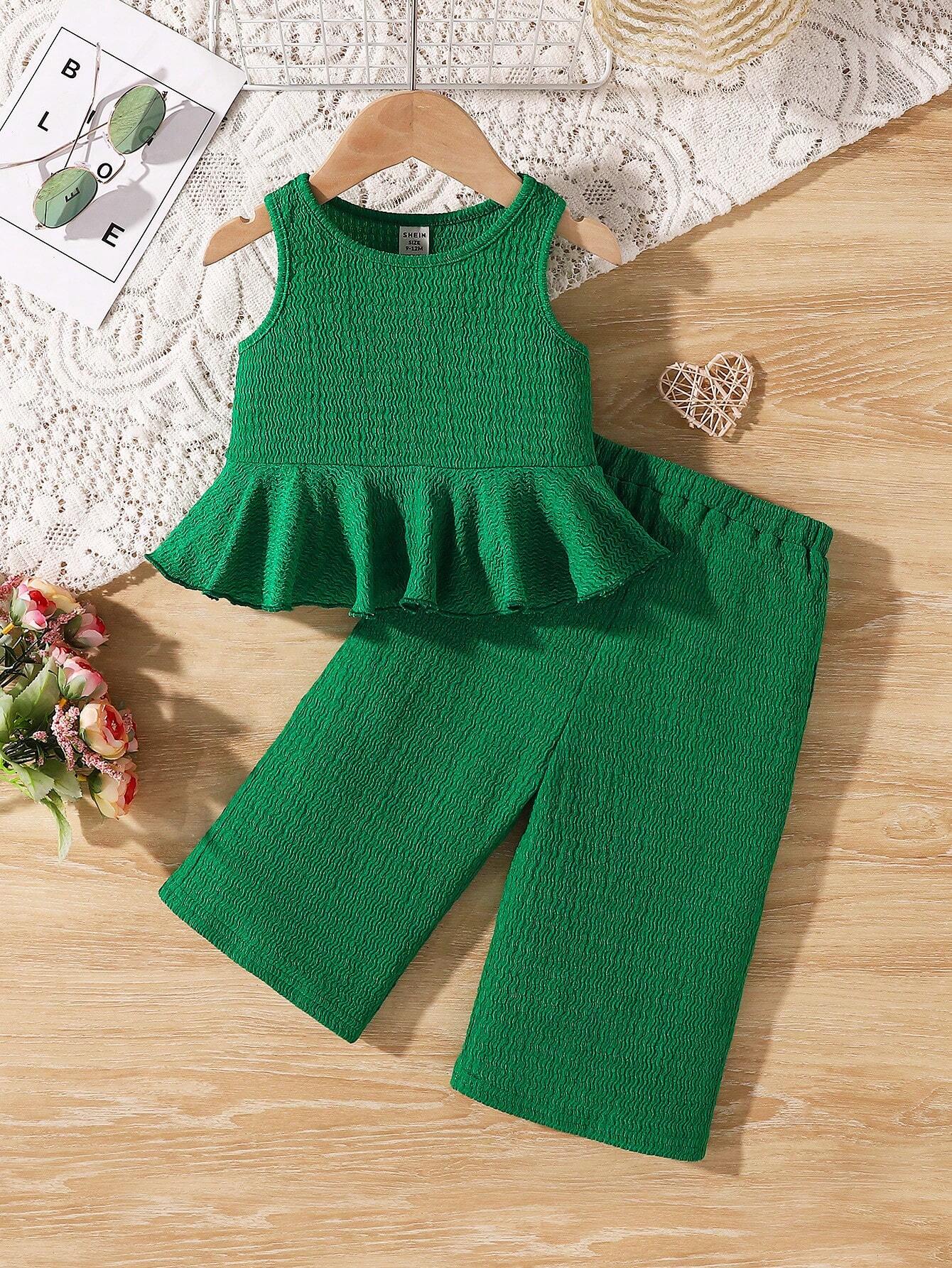 Blusa pantalón verde volante casual verano