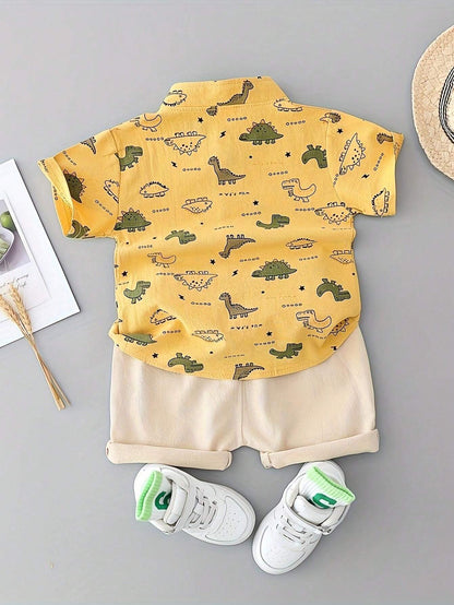 Conjunto amarillo dinosaurios manga corta casual