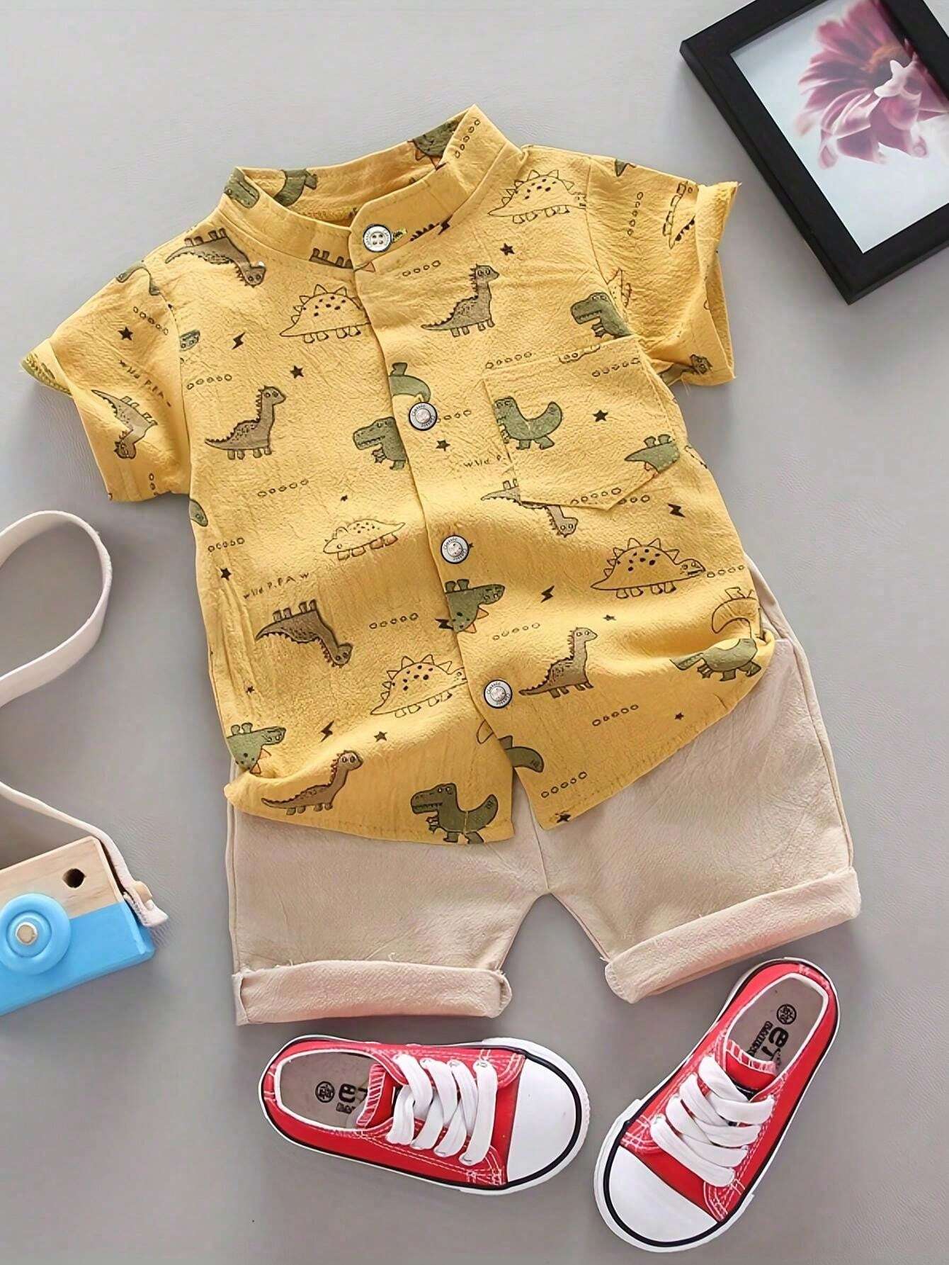 Conjunto amarillo dinosaurios manga corta casual