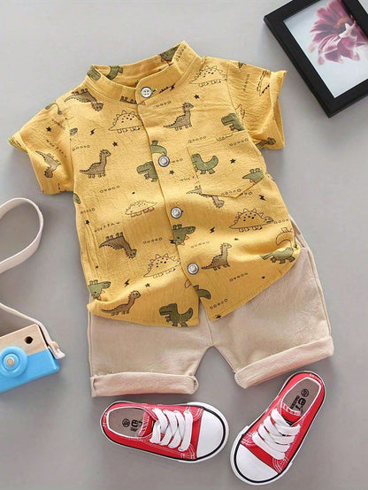 Conjunto amarillo dinosaurios manga corta casual