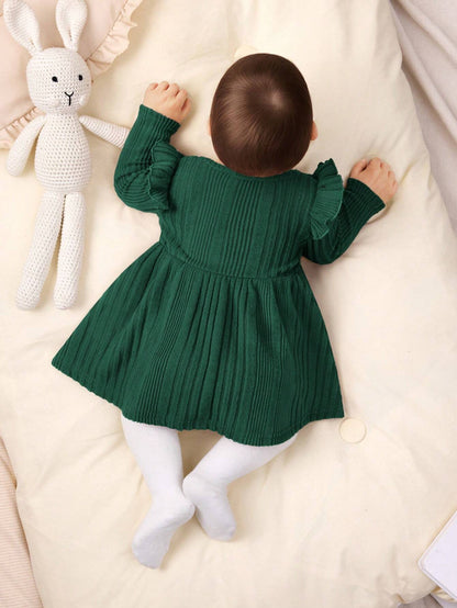 Vestido Verde Oscuro de punto para bebé recién nacida